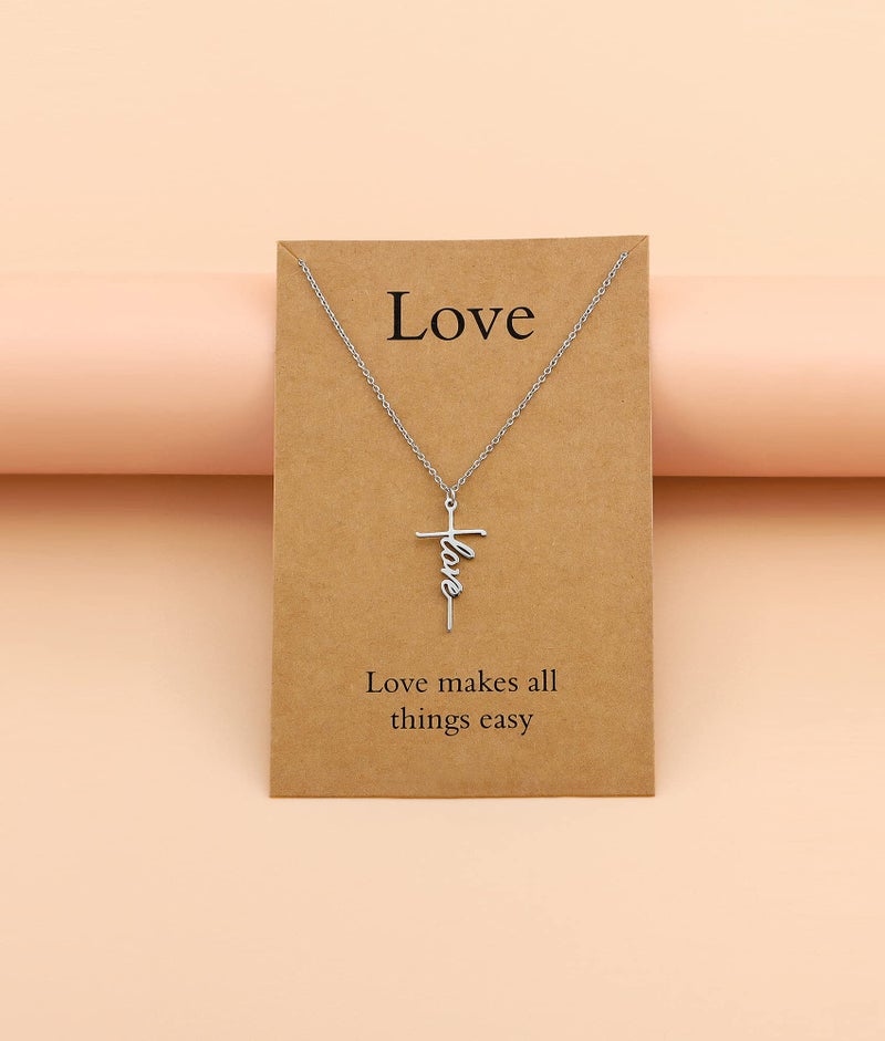 Lcherry Love Cross Pendant Necklace Stainless Steel Love Cross Necklace for Women - Image 5